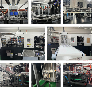 Fully automatic PET bottle blowing machine stretching mechanism cycle motion steps